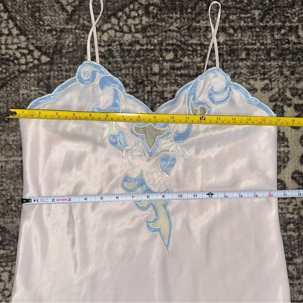 Natori Vintage Women’s Size S M Pale Pink Blue Lace Front Spaghetti Strap Gown